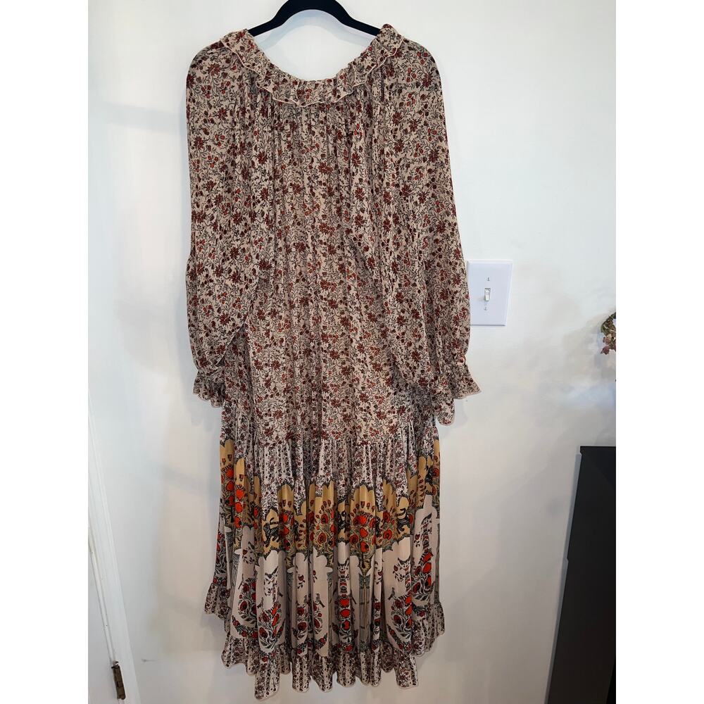 Free People Floral Boho Midi Dress Long Ruffle Hem Prairie Cottagecore Size M - Picture 2 of 7